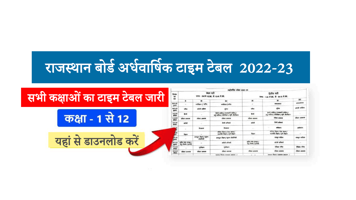 half yearly examination 2022 time table rajasthan